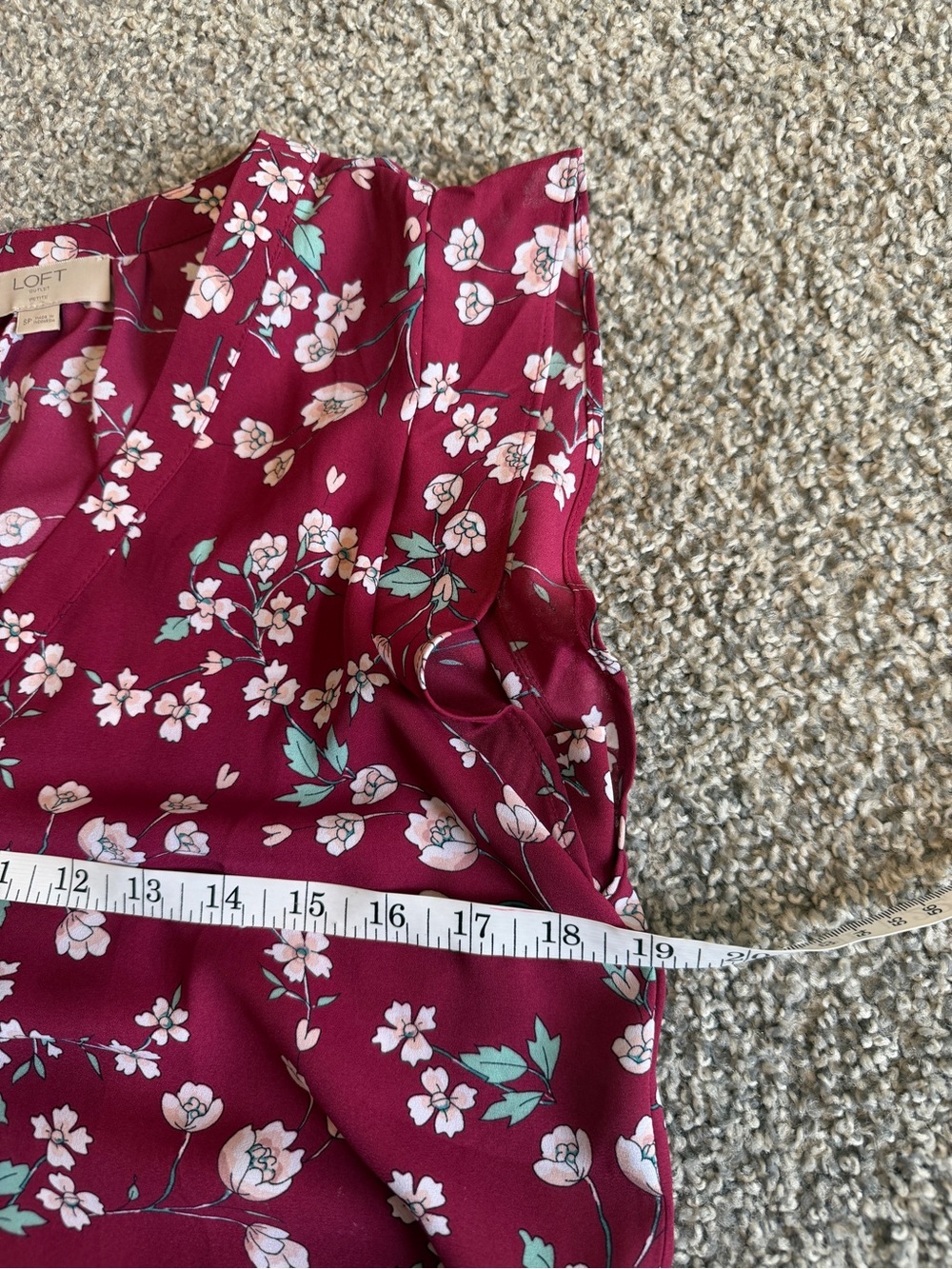 LOFT Berry Floral Blouse with Mint Accents - Picture 8 of 12